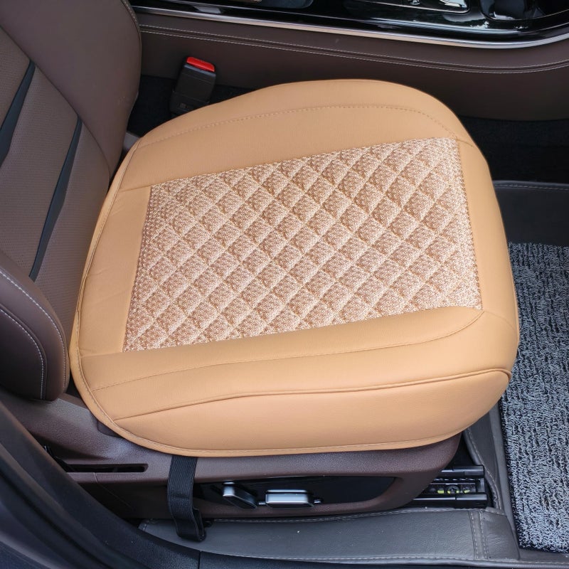 Suninbox Leather Car Seat Covers,Beige Bottom Car Seat Covers Front Seat Only,Ventilated Breathable Comfortable Car Seat Protector for Leather Seats - Image 2